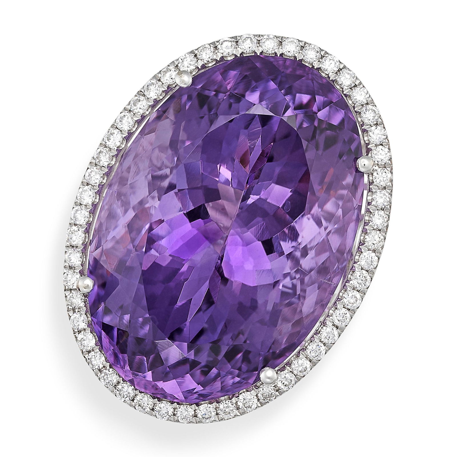 AN AMETHYST AND DIAMOND CLUSTER RING in 14ct white gold, set with an oval cut amethyst of (1 of 2)