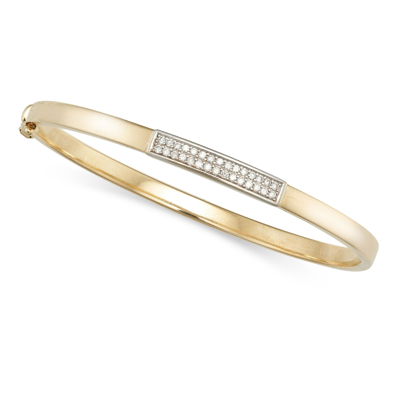 A DIAMOND BANGLE in 14ct yellow gold, the hinged bangle set with two rows of round brilliant cut (1 of 1)