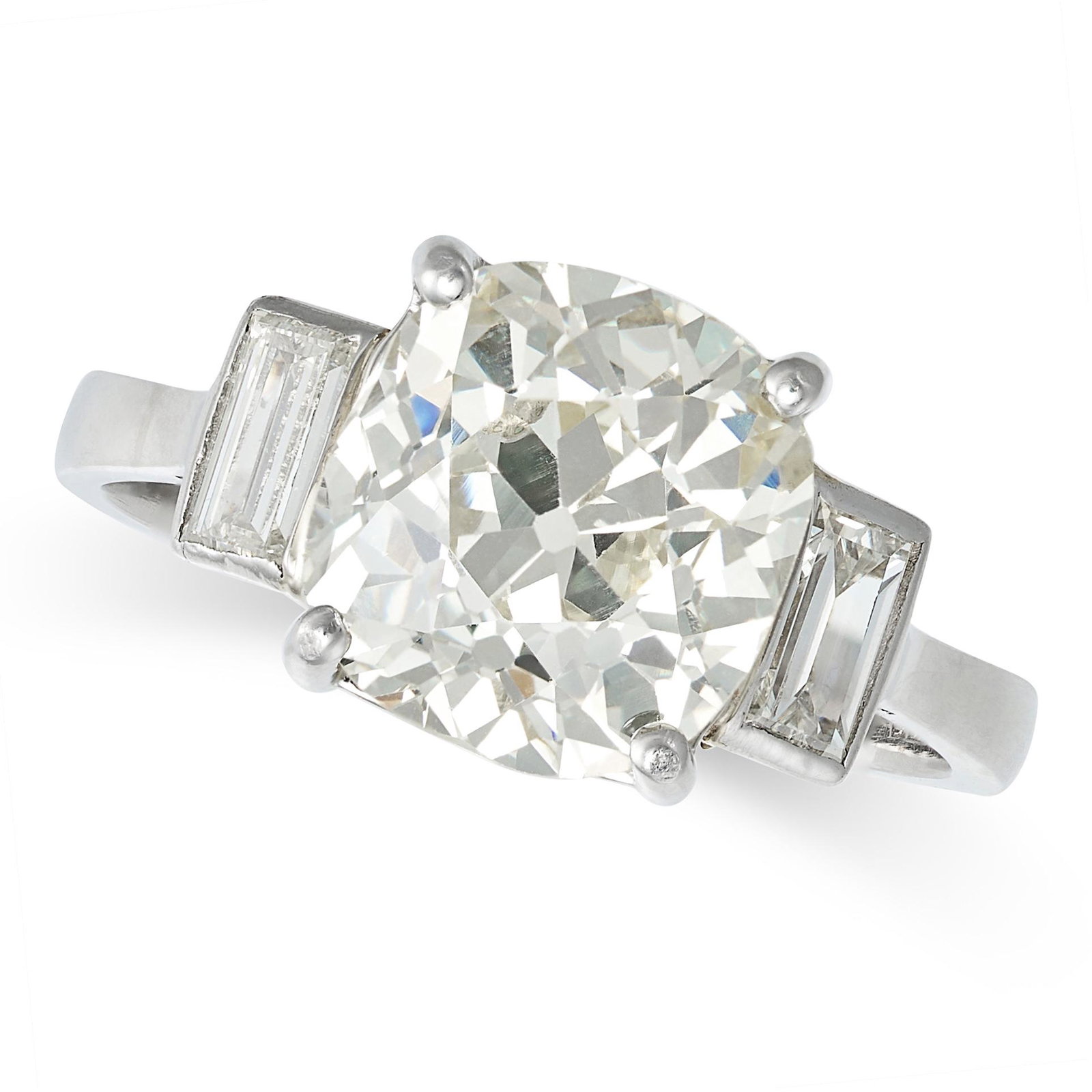 A 4.37 CARAT SOLITAIRE DIAMOND RING in platinum, set with an old cut diamond of 4.37 carats accented (1 of 1)