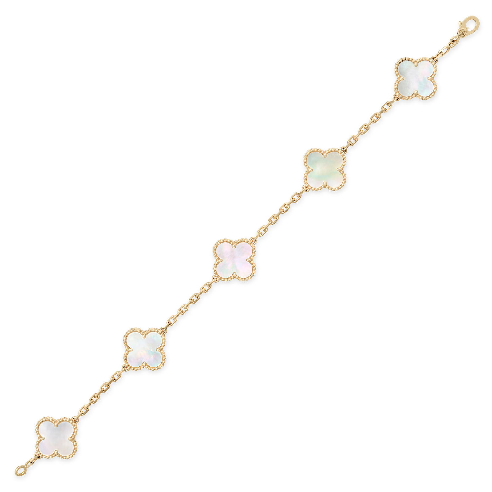 VAN CLEEF & ARPELS, A MOTHER OF PEARL ALHAMBRA BRACELET in 18ct yellow gold, comprising five (1 of 2)