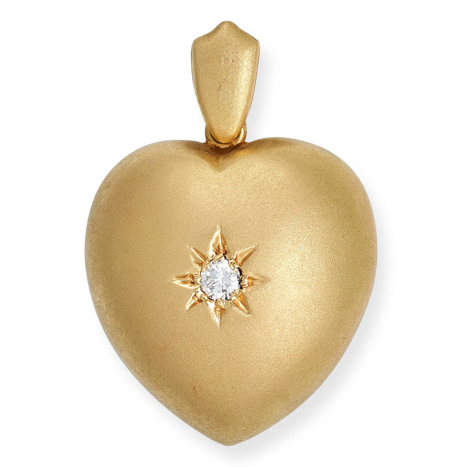 A VINTAGE DIAMOND HEART CHARM / PENDANT in 18ct yellow gold, designed as a heart, set with a round (1 of 1)