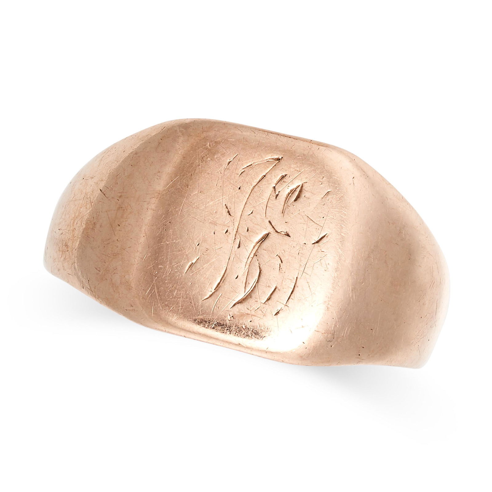 AN ANTIQUE SIGNET RING in 9ct rose gold, engraved to the head with indistinct initials, full British (1 of 2)
