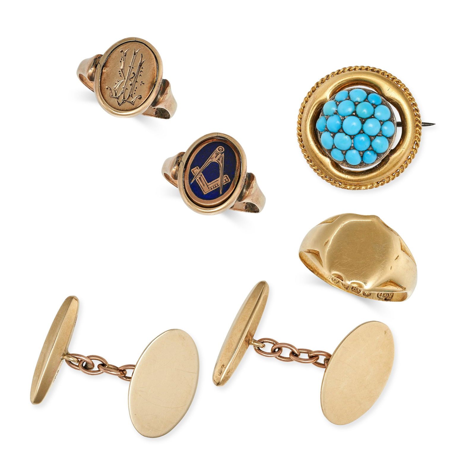 A MIXED LOT OF ANTIQUE AND VINTAGE JEWELLERY in yellow gold, comprising a pair of cufflinks in 9ct (1 of 1)