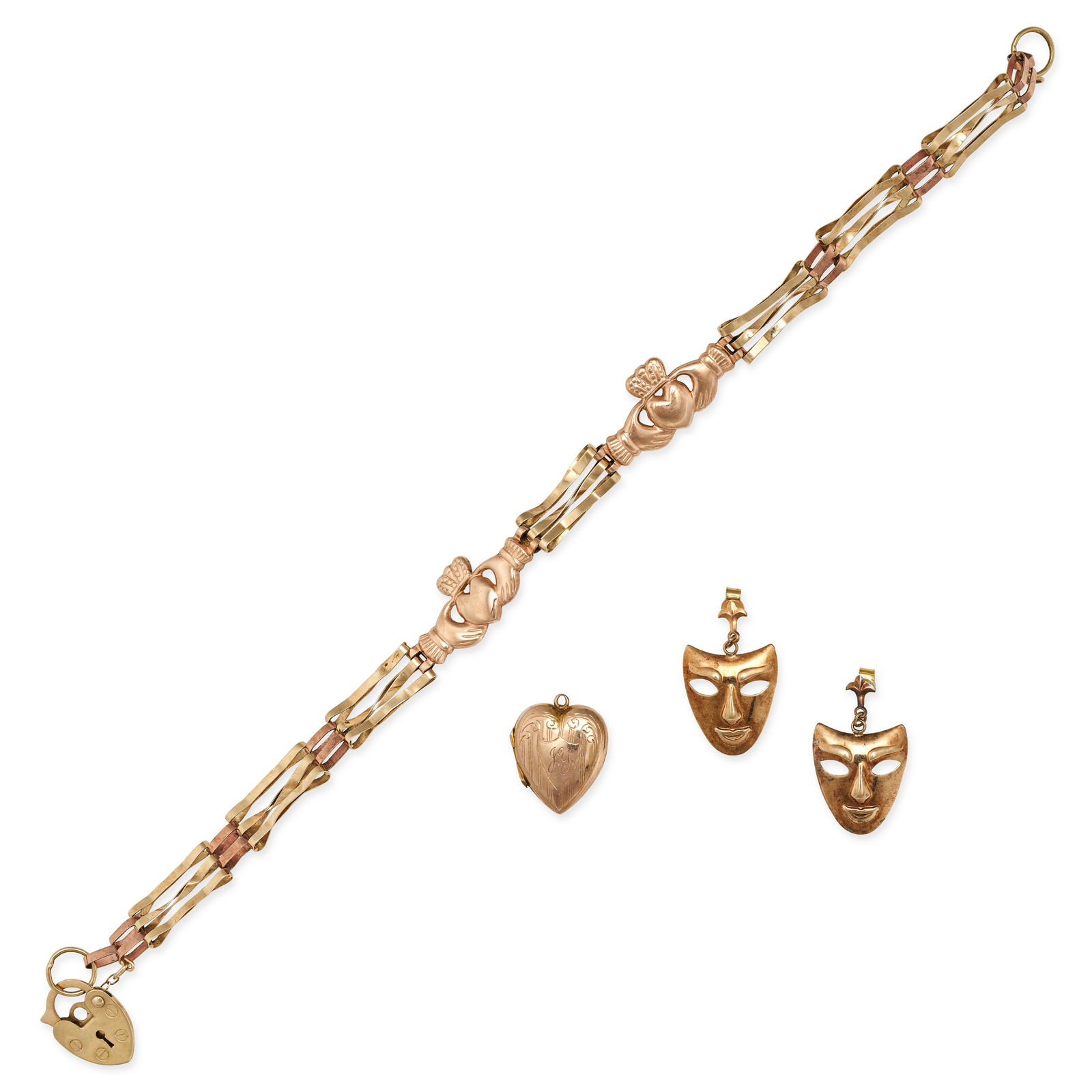 A MIXED LOT OF ANTIQUE JEWELLERY comprising a Fede Gimmel bracelet with two The Hands, The Heart, (1 of 1)