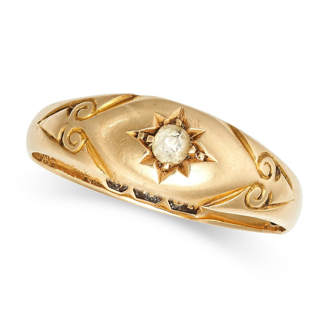 AN ANTIQUE VICTORIAN DIAMOND GYPSY RING in 18ct yellow gold, set with an old cut diamond in a star (1 of 2)