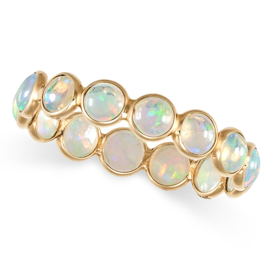 AN OPAL FULL ETERNITY RING in 14ct yellow gold, set all around with a row of round cabochon opals, (1 of 1)