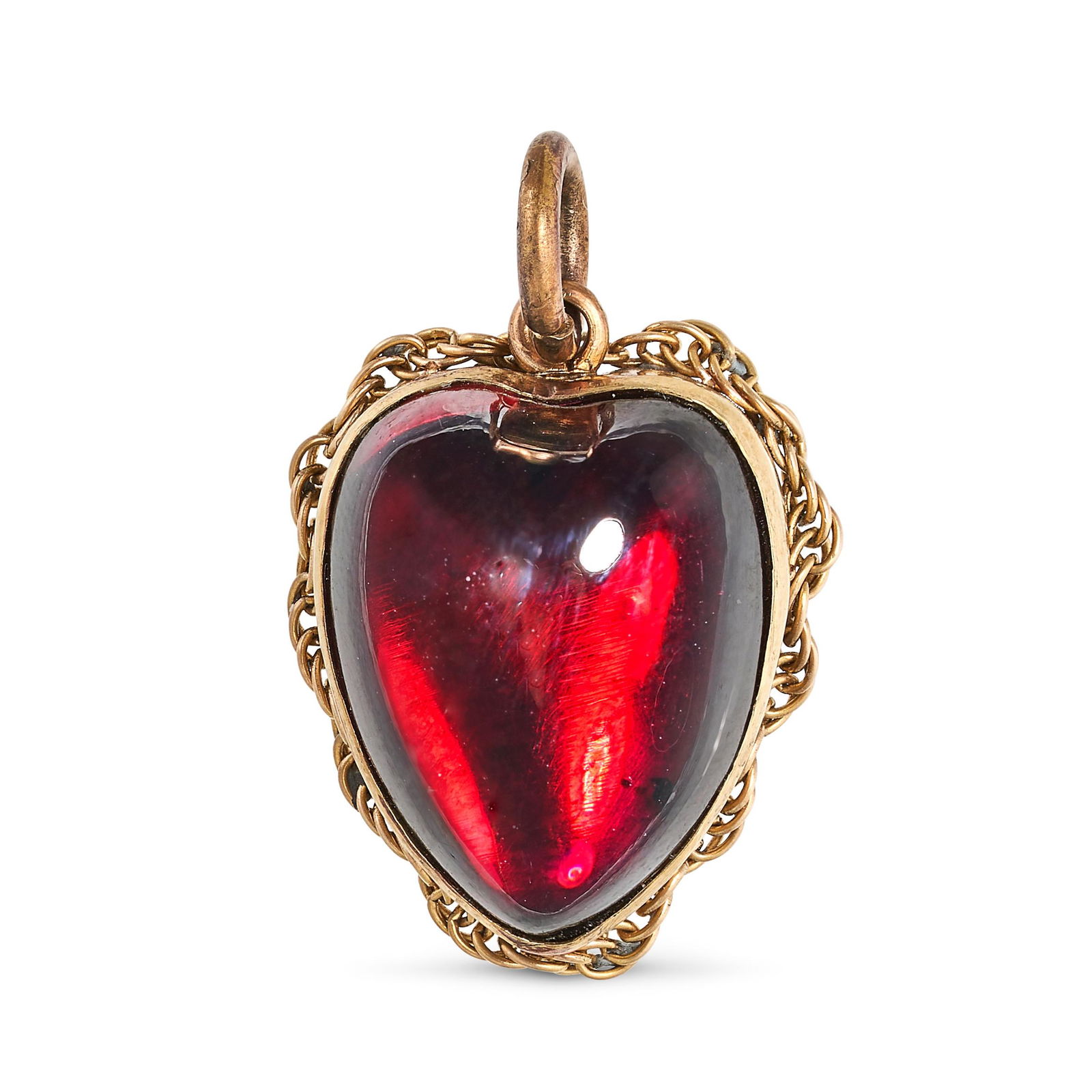 AN ANTIQUE VICTORIAN GARNET HEART PENDANT in yellow gold, set with a heart shaped cabochon garnet... (1 of 1)