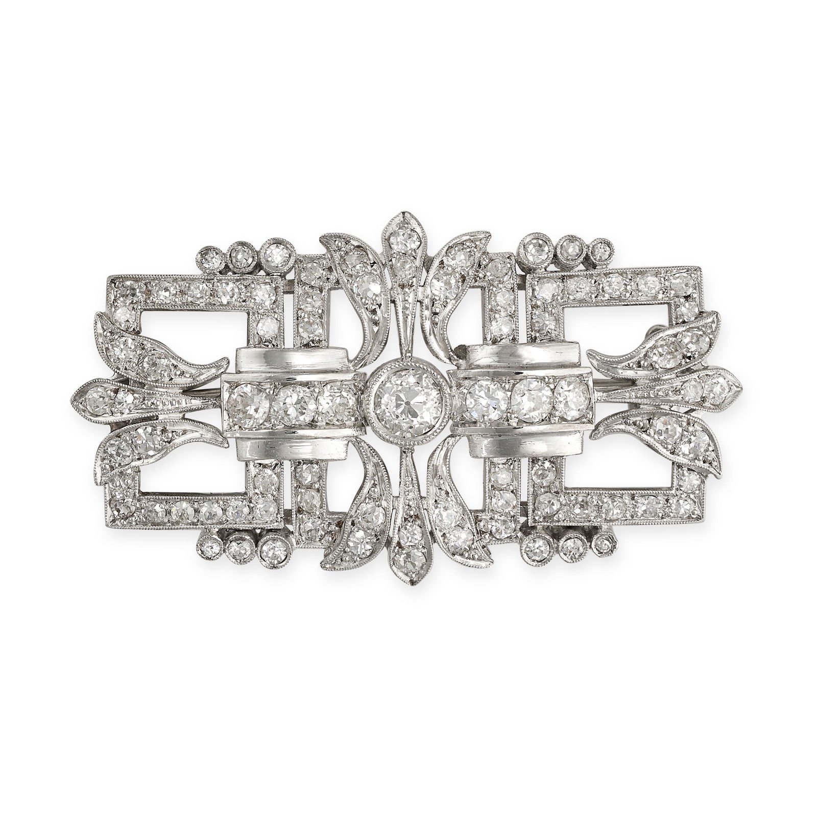 A VINTAGE DIAMOND BROOCH in platinum, set throughout with old cut diamonds, the diamond totalling... (1 of 1)