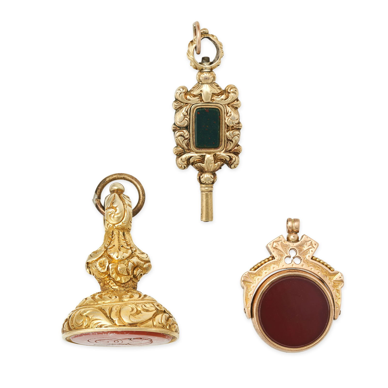 NO RESERVE - AN ASSORTED LOT OF ANTIQUE FOB SEAL / PENDANTS comprising a fob seal set with a carn... (1 of 2)