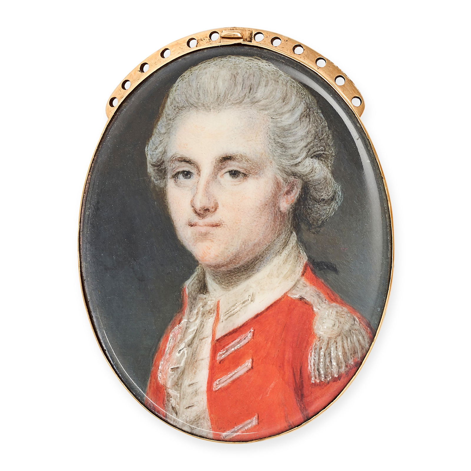 AN ANTIQUE PAINTED MINIATURE PORTRAIT CLASP in yellow gold, the clasp set with a painted miniature (1 of 1)