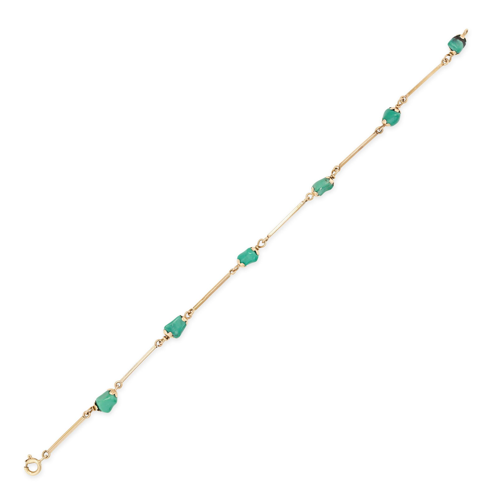 A VINTAGE TURQUOISE BRACELET in yellow gold, comprising a row of rectangular links accented by (1 of 1)
