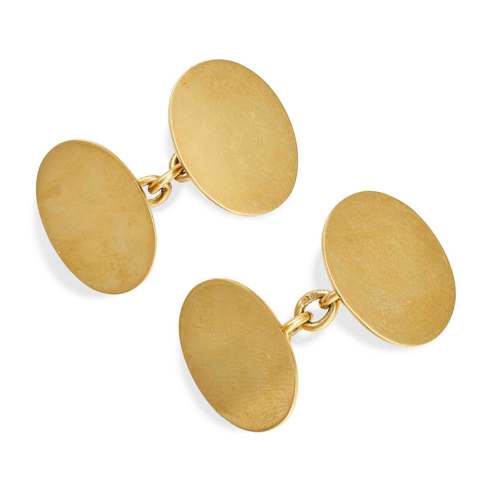 A PAIR OF VINTAGE GOLD CUFFLINKS in 18ct yellow gold, each comprising two oval faces connected by (1 of 1)