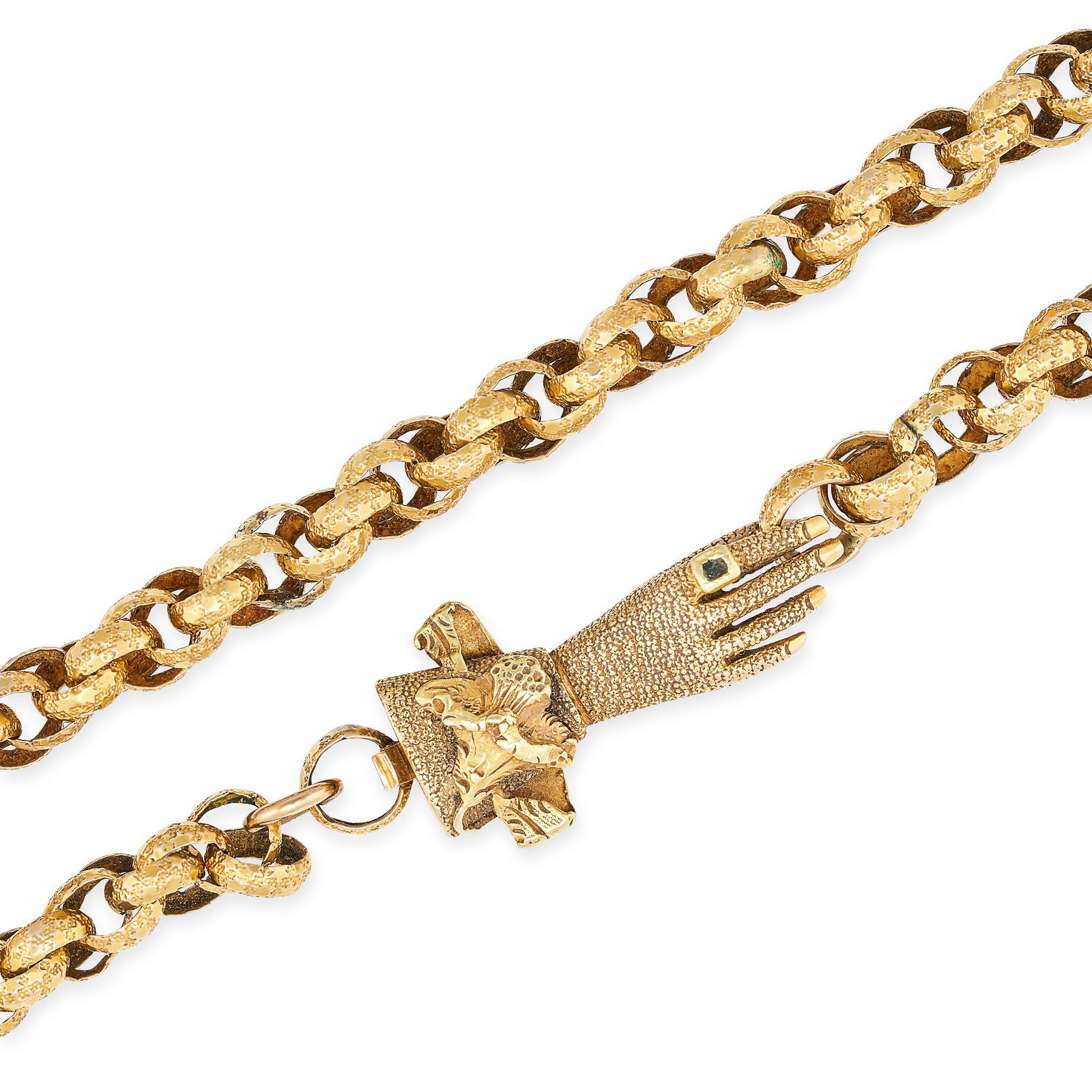 AN ANTIQUE GEORGIAN FANCY LINK CHAIN NECKLACE in yellow gold, the chain formed of interlocking fa... (1 of 2)