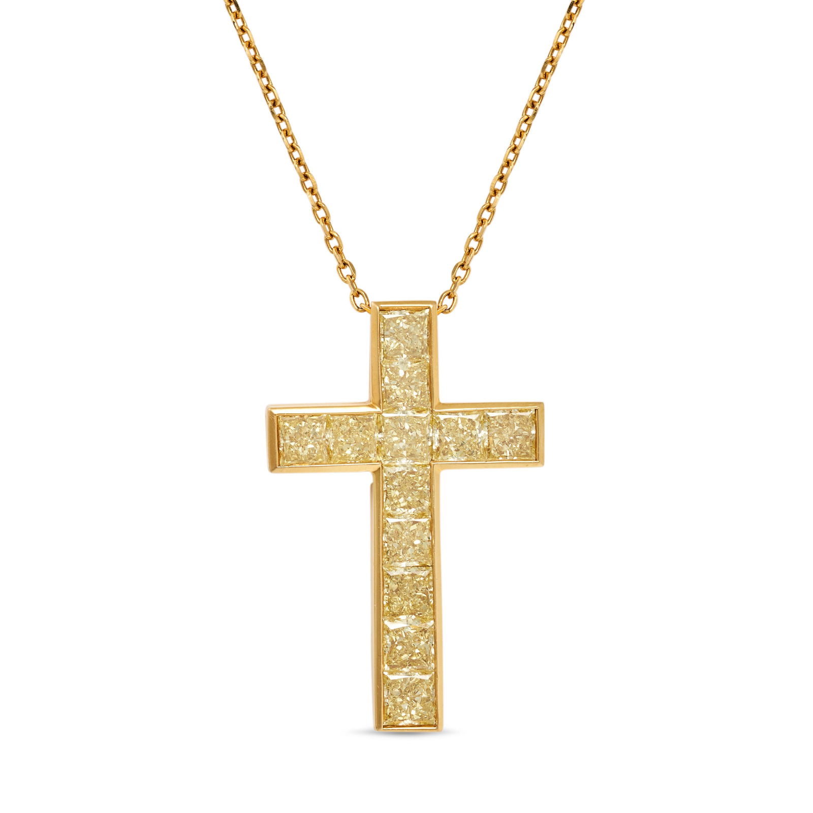 A YELLOW DIAMOND CROSS PENDANT NECKLACE in 18ct yellow gold, the pendant designed as a cross set (1 of 1)