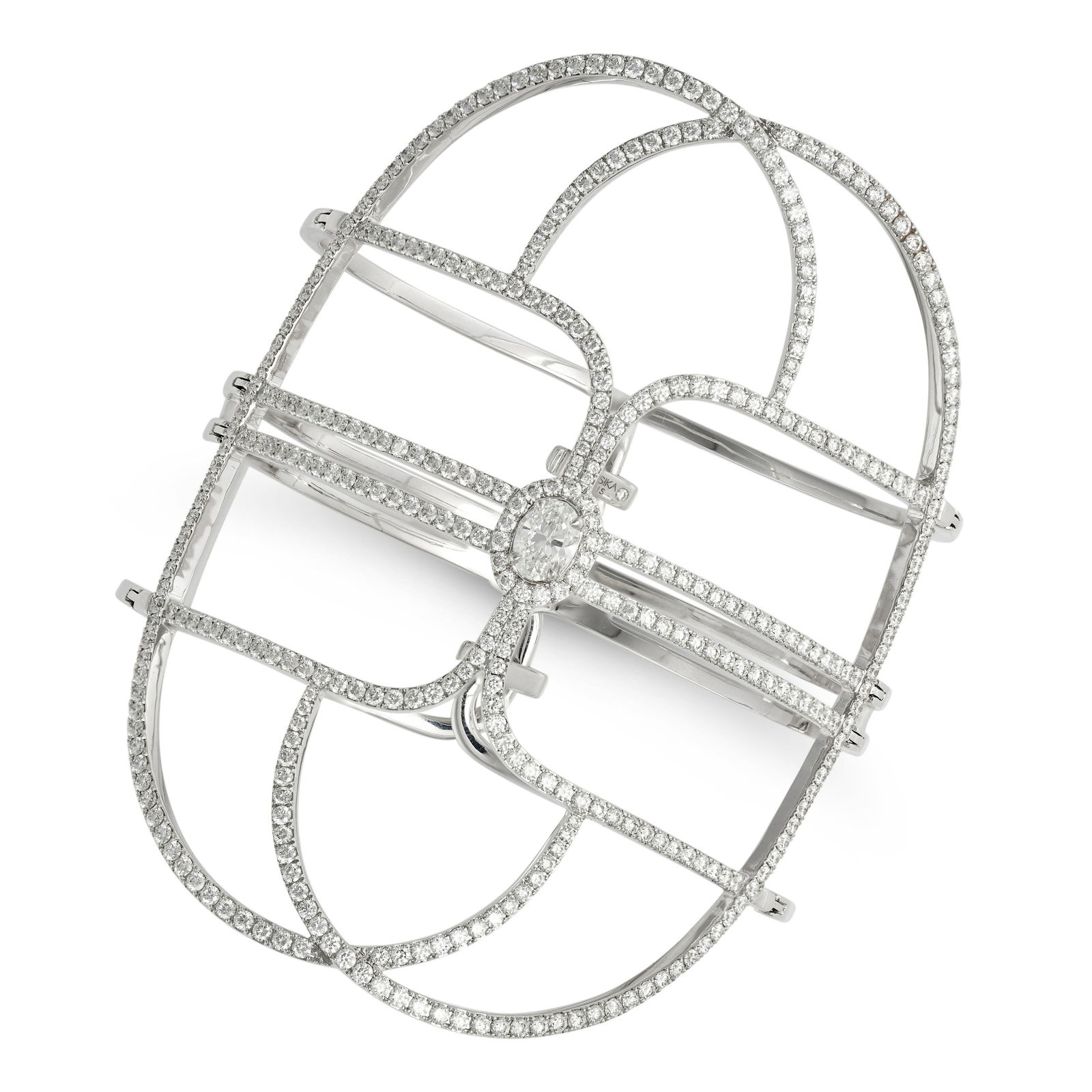 MESSIKA, A GLAM'AZONE DIAMOND CUFF BRACELET in 18ct white gold, set with an oval cut diamond of (1 of 2)