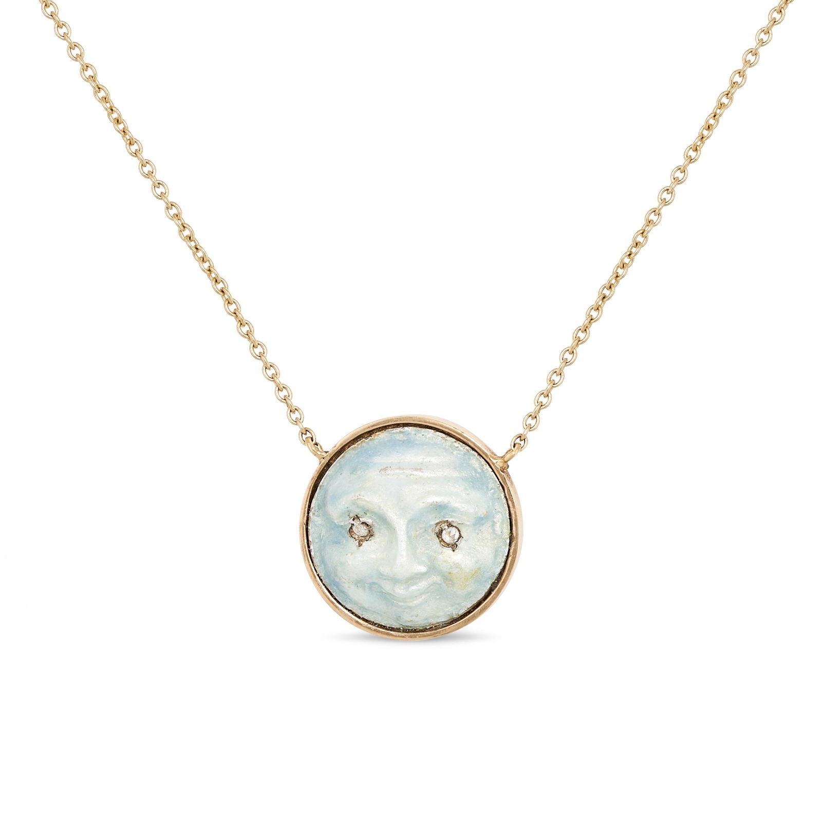 AN ENAMEL AND DIAMOND MAN IN THE MOON NECKLACE in 18ct yellow gold and silver, the pendant designed (1 of 1)