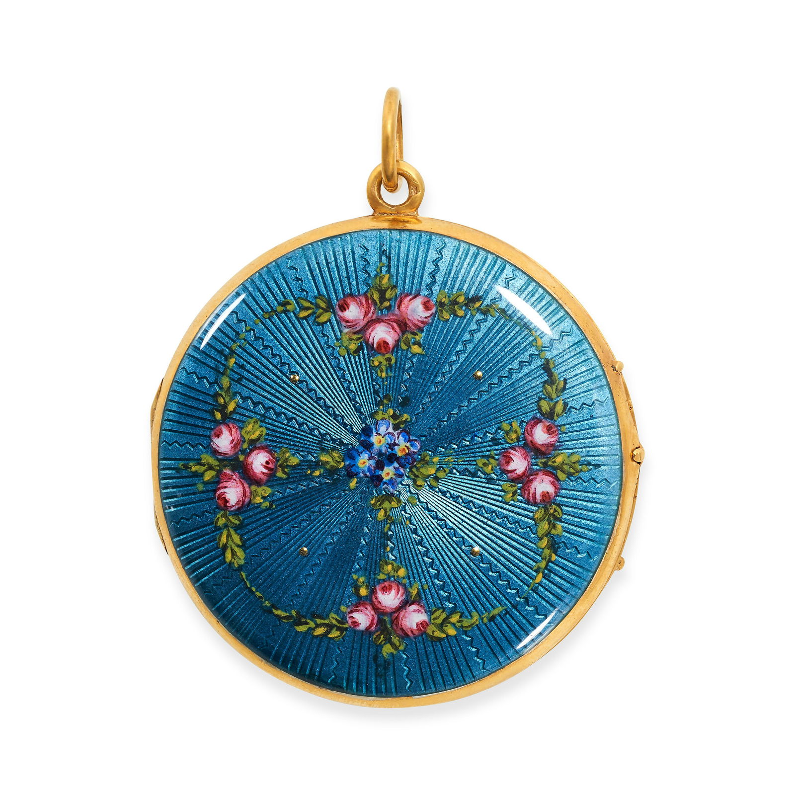 An Antique Guilloche Enamel Locket Pendant In 18ct Yellow Gold
