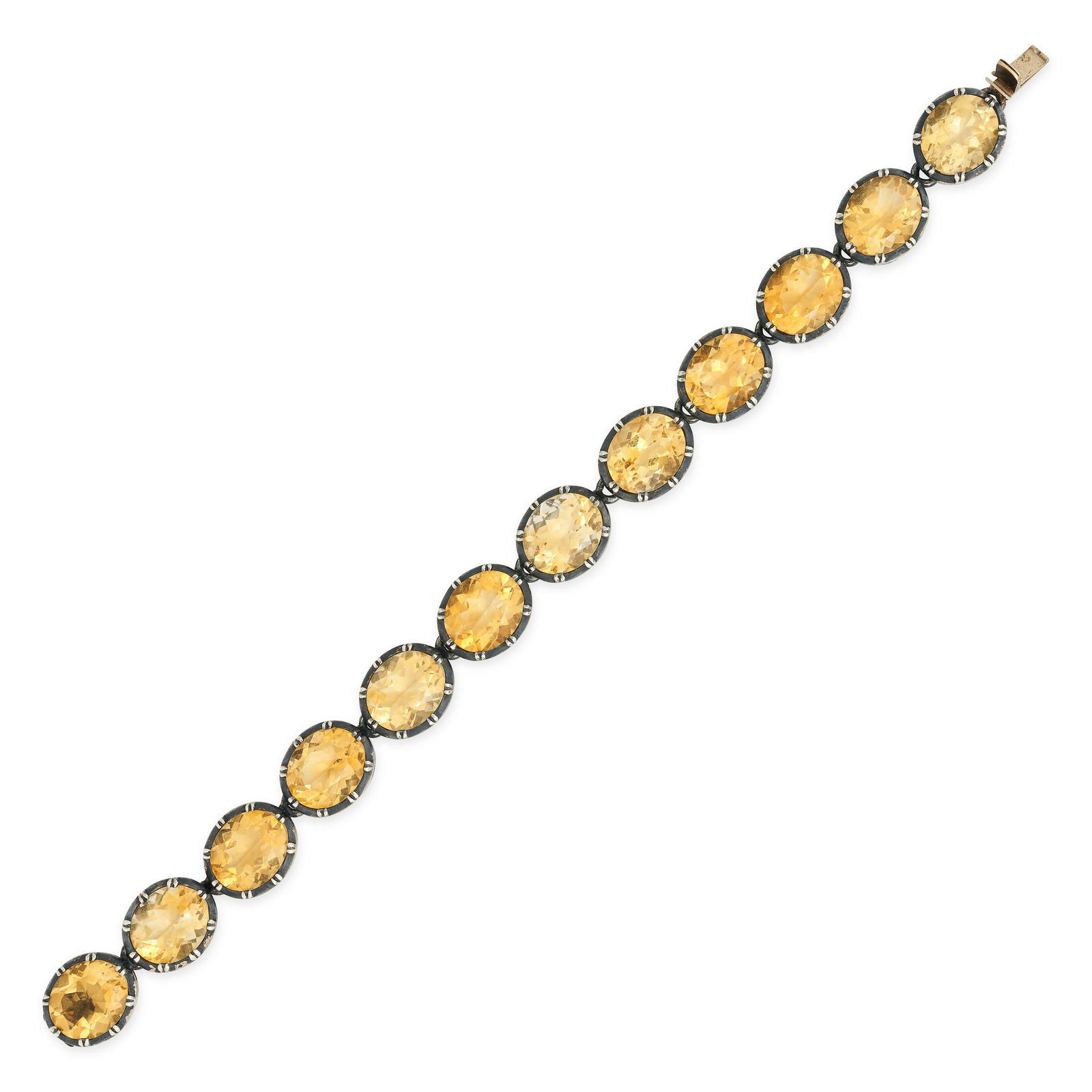 A CITRINE BRACELET in 9ct yellow gold and silver, set with a row of oval cut citrines in pinched (1 of 1)