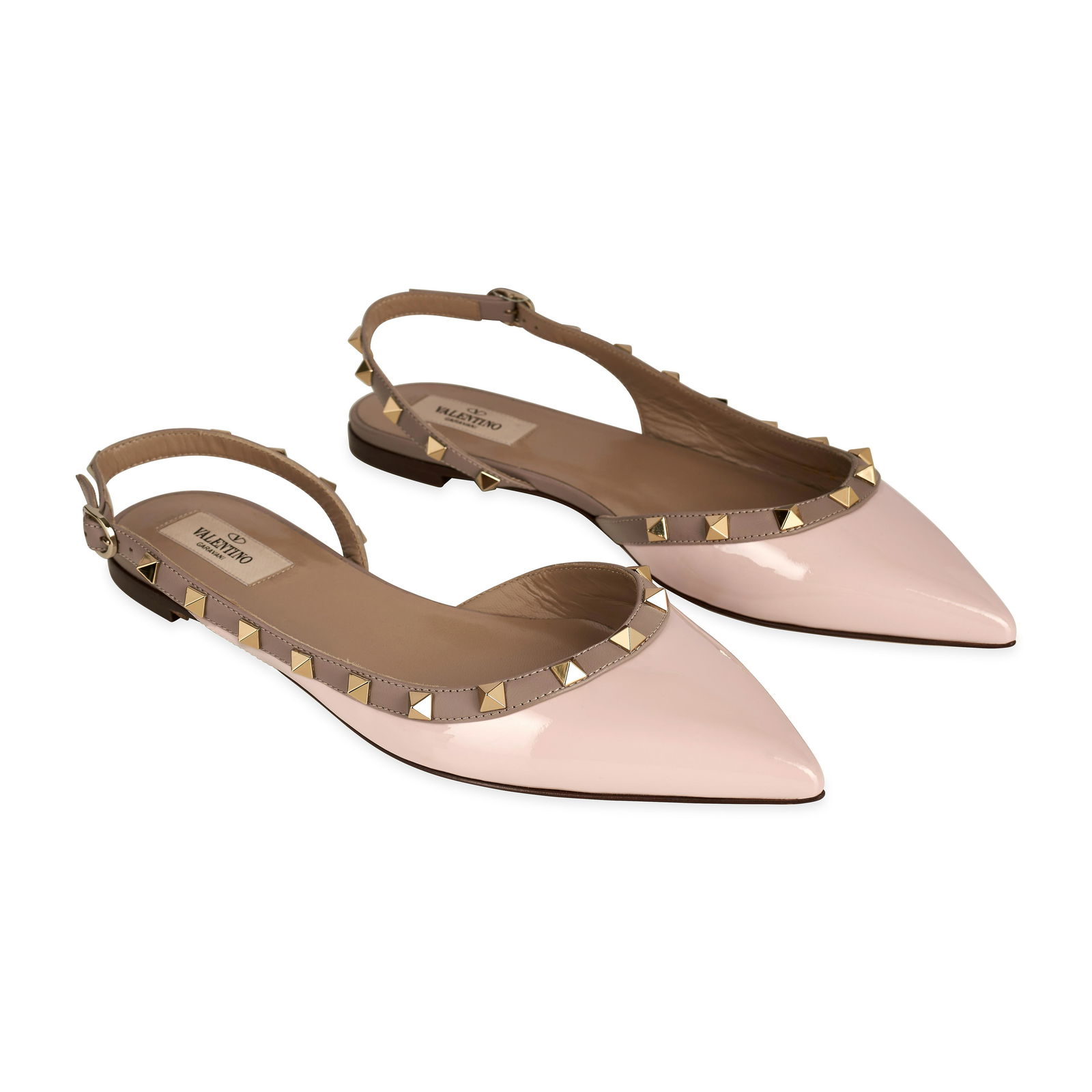 VALENTINO ROCKSTUD SLINGBACK FLATS  Condition grade A - unworn.  Size 39. Pale pink patent leat... (1 of 3)