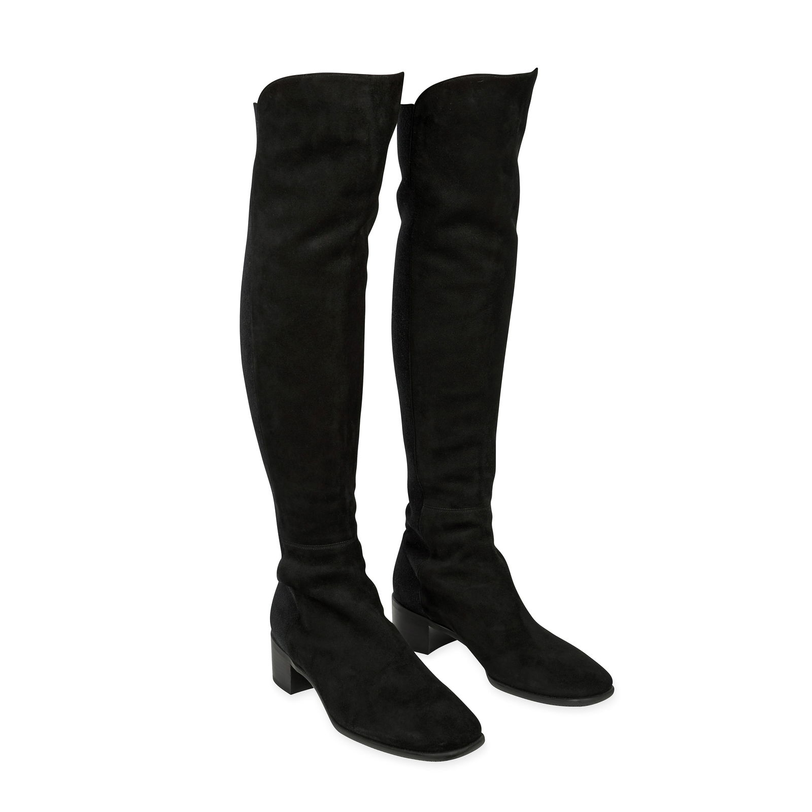 STUART WEITZMAN 5050 KNEE HIGH BOOTS Condition grade A, unworn. Size 39. Heel height 5cm. Squa...: STUART WEITZMAN 5050 KNEE HIGH BOOTS Condition grade A, unworn. Size 39. Heel height 5cm. Square toe knee high suede boots with elasticated panelling and block heel.