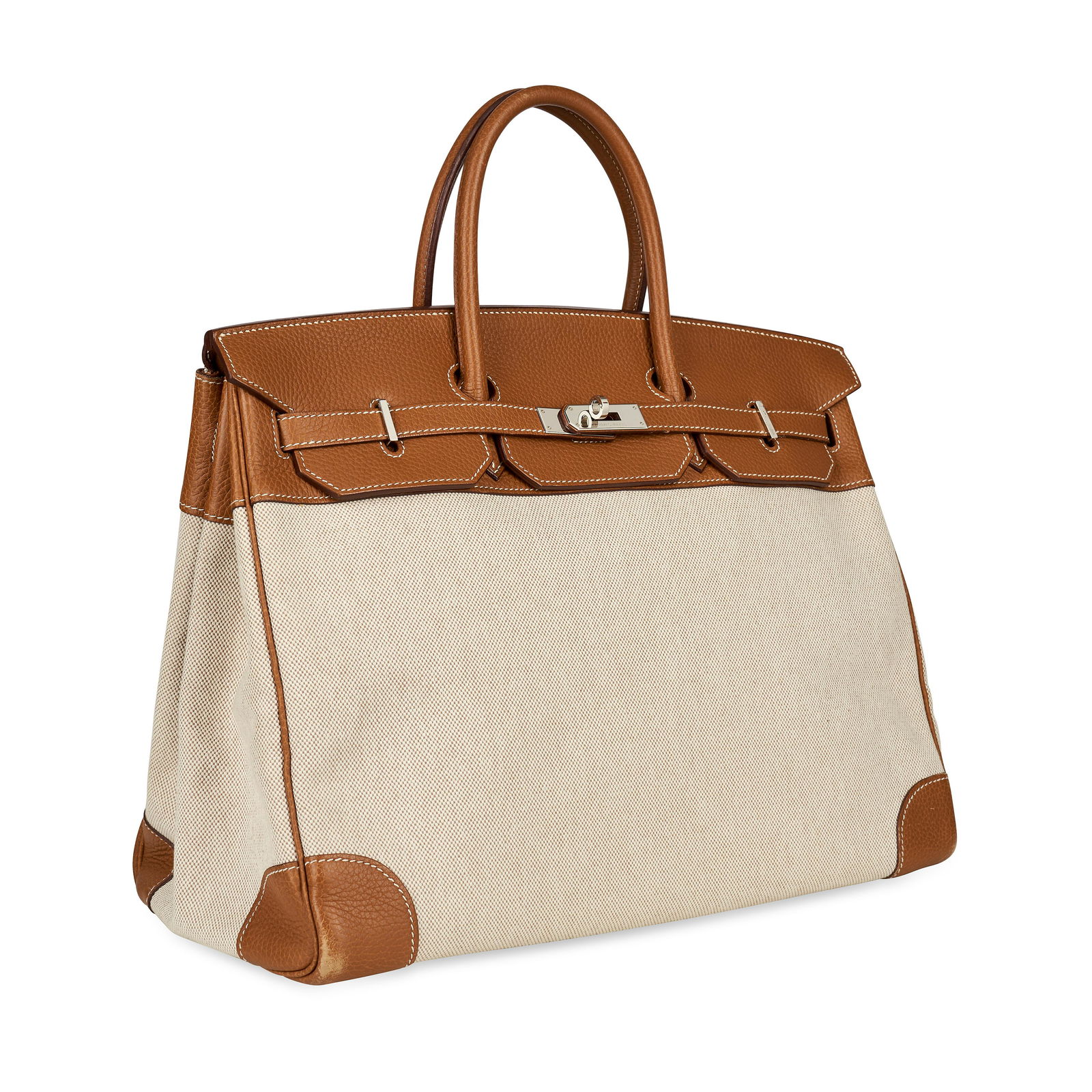 HERMES GOLD AND CANVAS BIRKIN 4O BAG Condition grade C+. 40cm long, 32cm high. Top handle drop ... (1 of 7)