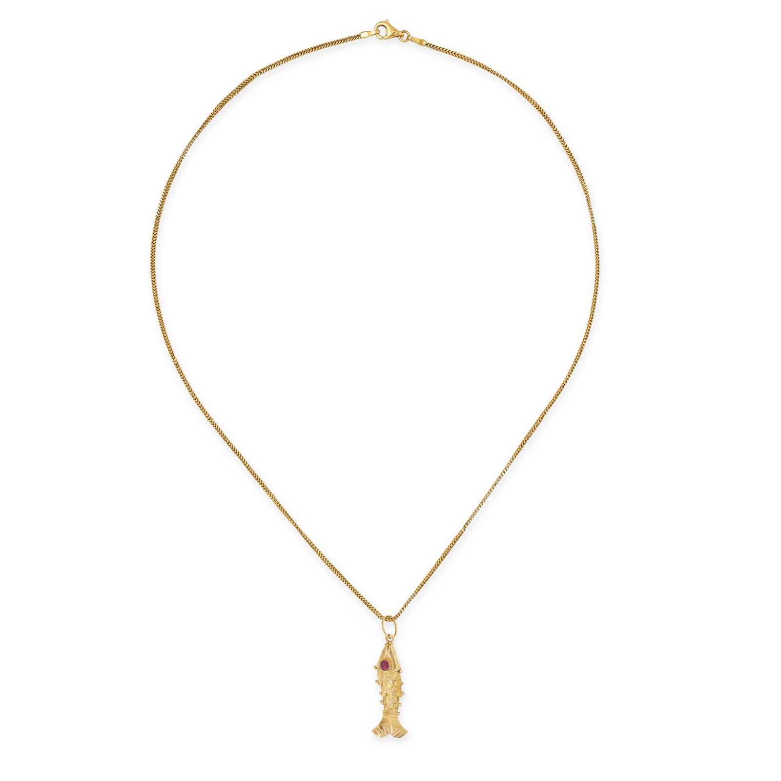 A FISH PENDANT NECKLACE in 22ct yellow gold, the pendant designed as an articulated fish, the eyes (1 of 1)