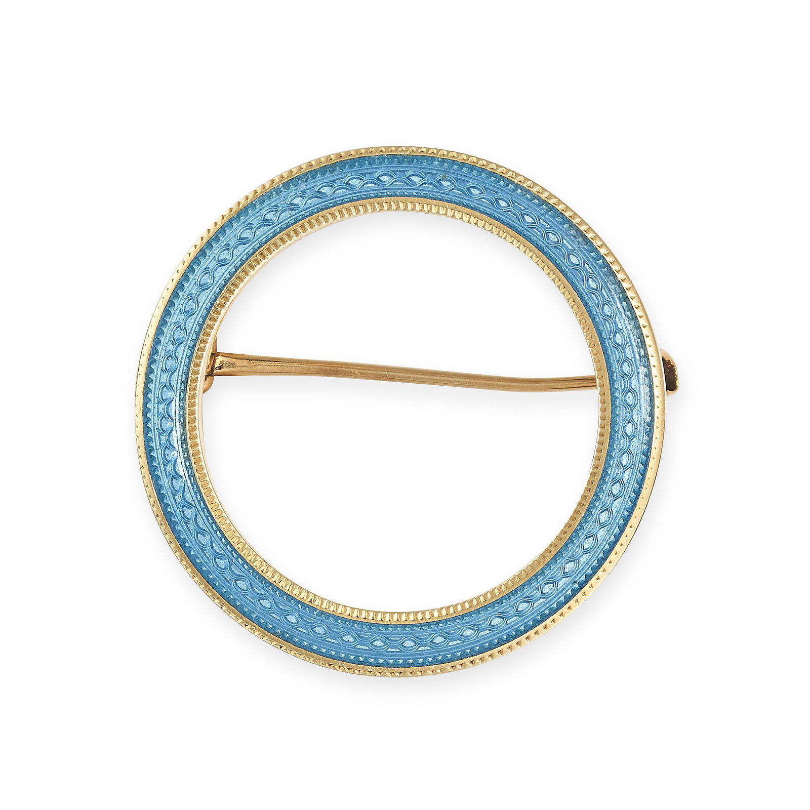 NO RESERVE - AN ANTIQUE ENAMEL BROOCH designed as an open circle decorated with blue guilloche (1 of 1)