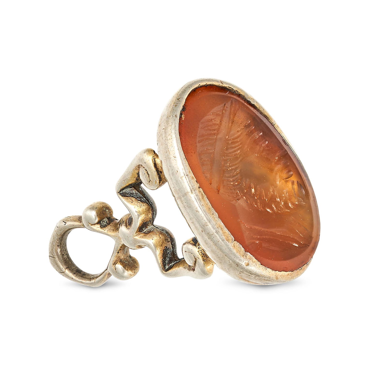 NO RESERVE - AN ANTIQUE A CARNELIAN INTAGLIO FOB SEAL set with a carnelian intaglio carved to depict (1 of 1)