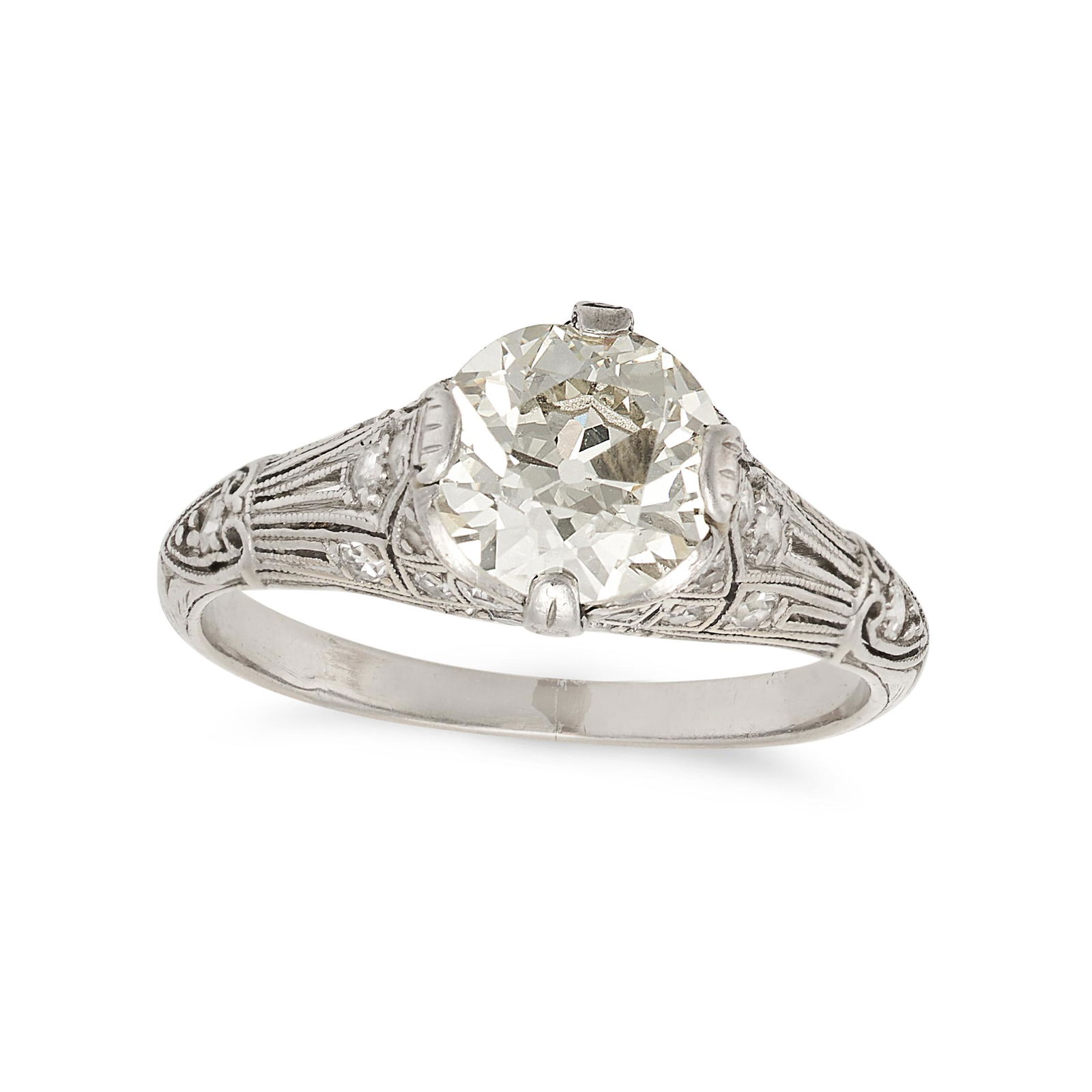 AN ART DECO DIAMOND RING, CIRCA 1920 in platinum, set with an old European cut diamond of (1 of 2)