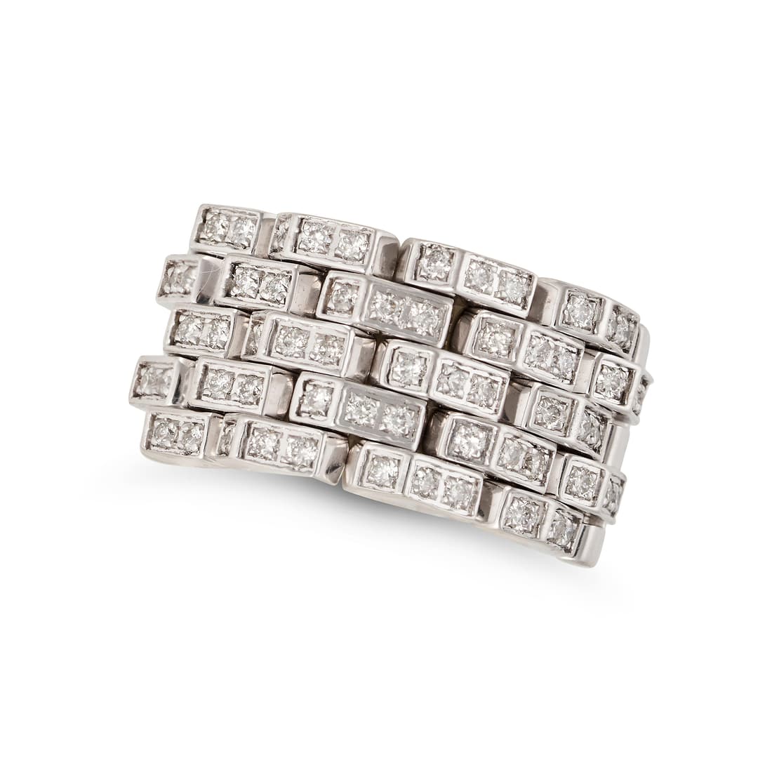 CHIMENTO, A DIAMOND DRESS RING in 18ct white gold, the flexible brick link band set with round: CHIMENTO, A DIAMOND DRESS RING in 18ct white gold, the flexible brick link band set with round brilliant cut diamonds, signed Chimento, stamped 750, size O1/2 / 7.5, 12.9g.