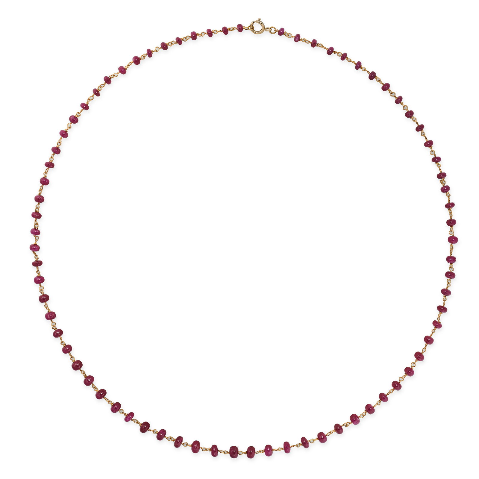 NO RESERVE - A RUBY BEAD NECKLACE comprising a row of polished ruby beads, clasp stamped 585, (1 of 1)