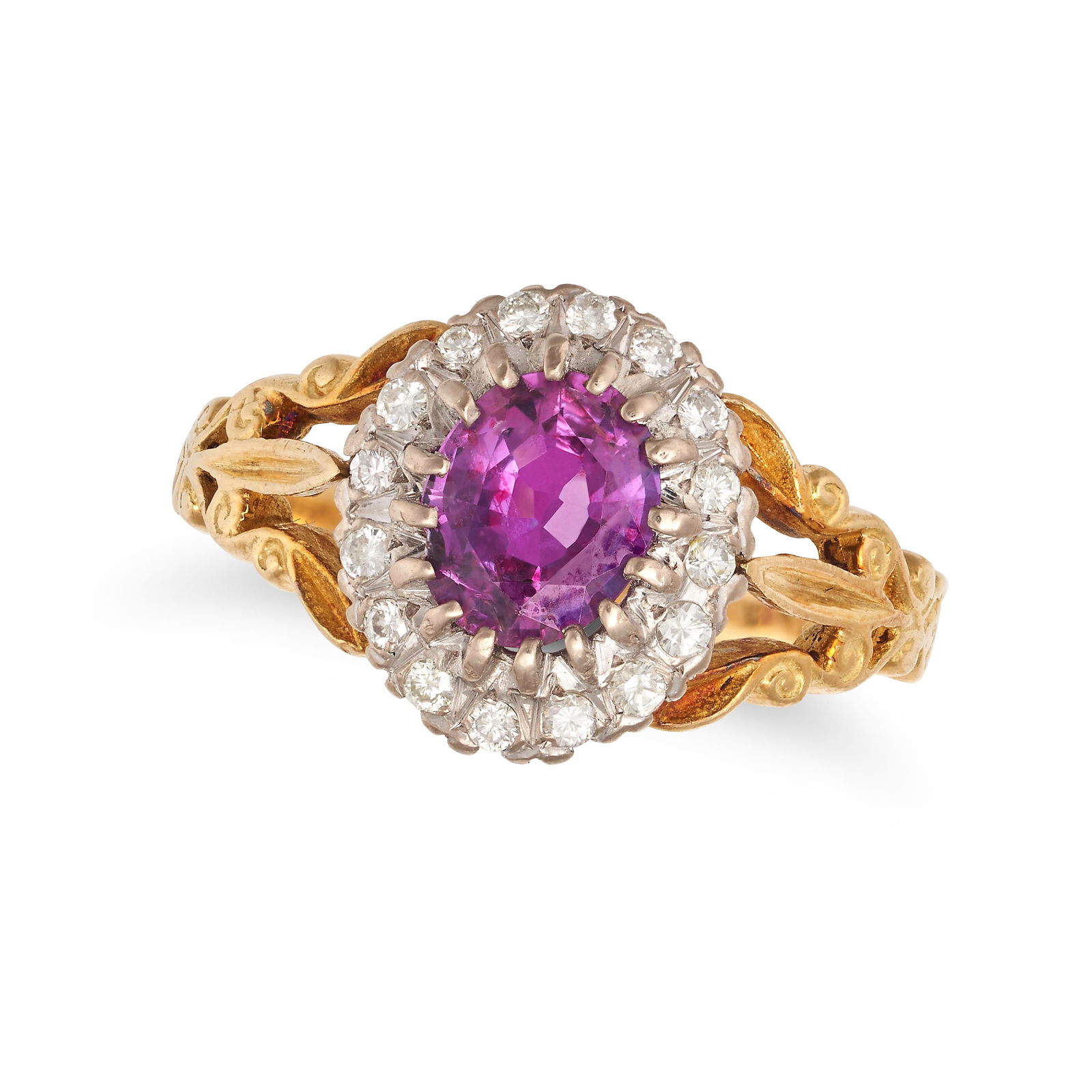 A VINTAGE RUBY AND DIAMOND CLUSTER RING in 18ct yellow gold, set with an oval cut ruby in a cluster (1 of 2)