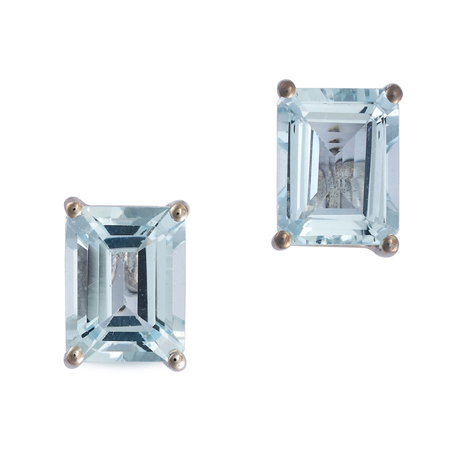 A PAIR OF AQUAMARINE STUD EARRINGS in 18ct white gold, each set with an octagonal step cut aquama... (1 of 1)