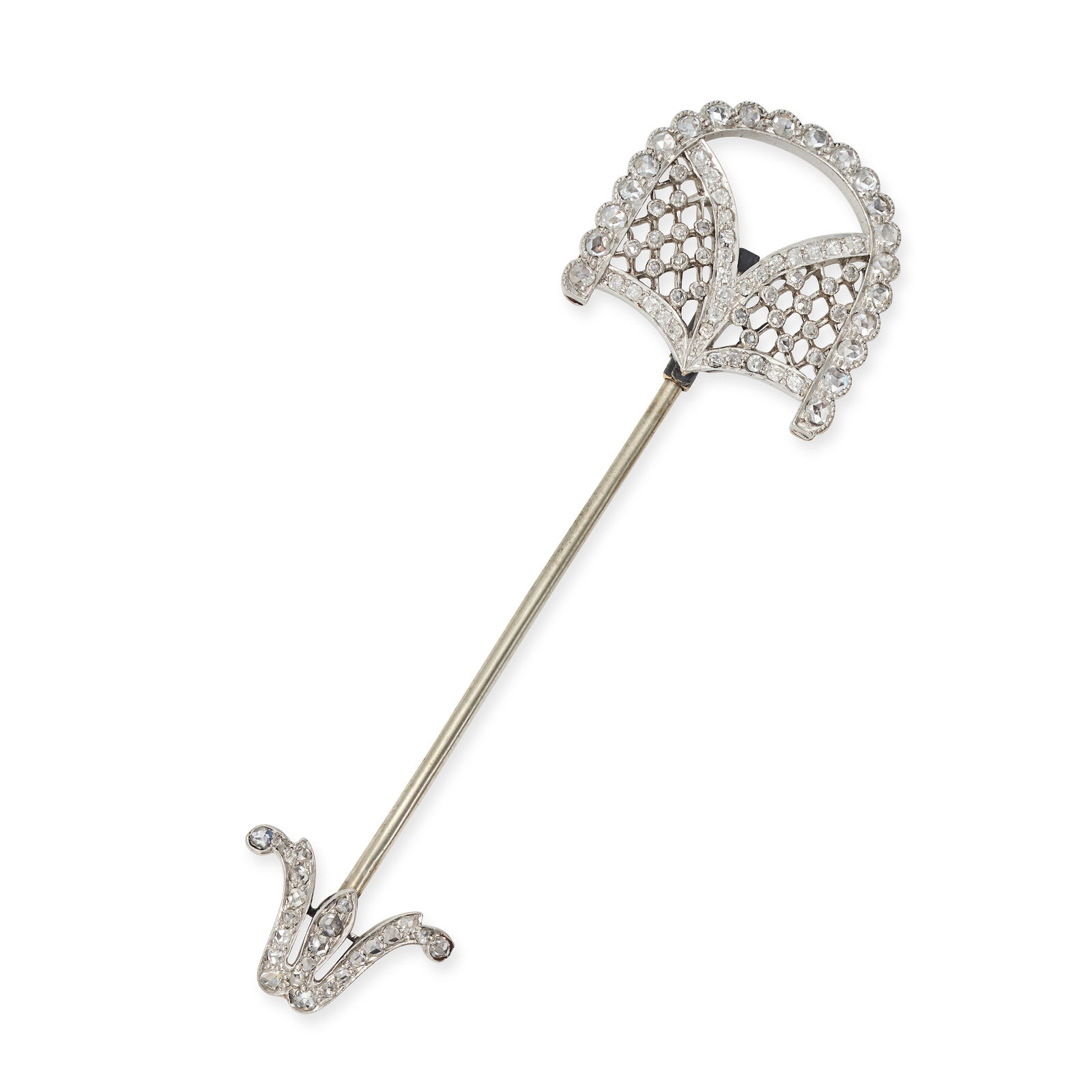 An Antique Diamond Jabot Pin In Yellow Gold And Platinum, The Openwork