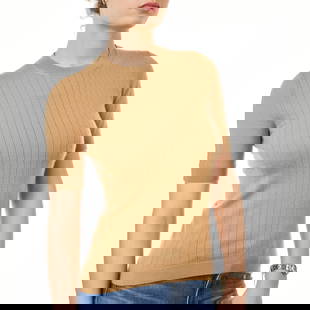 BURBERRY BEIGE RIBBED TOP Condition grade B+. Size XS. 70cm chest, 55cm length. Beige ribbed kn...: BURBERRY BEIGE RIBBED TOP Condition grade B+. Size XS. 70cm chest, 55cm length. Beige ribbed knit top with stitched Burberry knight logo and 3/4 length sleeves. Please note that the composition label