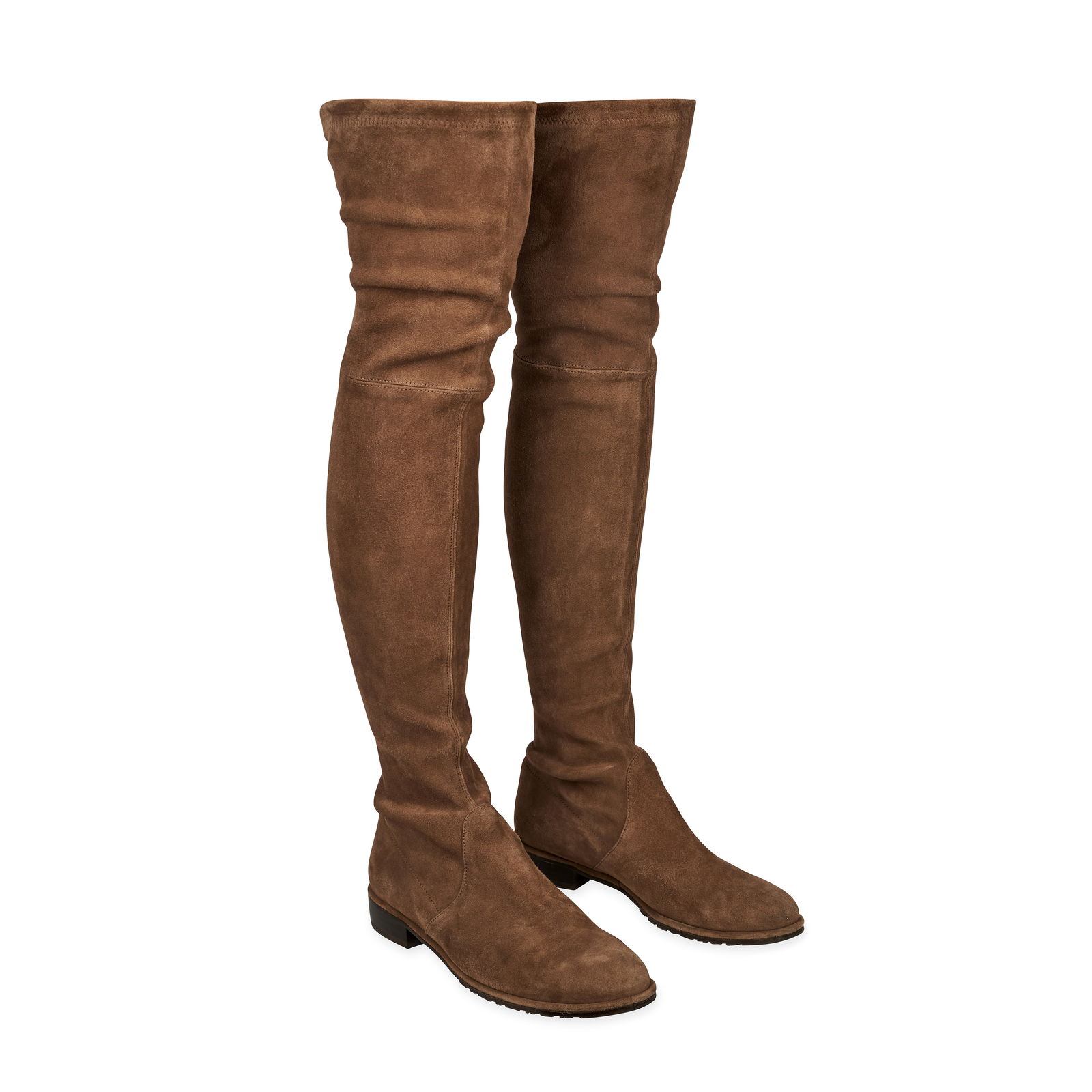 STUART WEITZMAN LOWLAND KNEE HIGH BOOTS Condition grade A-. Size 39. Heel height 3cm. Camel to...: STUART WEITZMAN LOWLAND KNEE HIGH BOOTS Condition grade A-. Size 39. Heel height 3cm. Camel toned knee high suede boots with tie closure and low block heel.