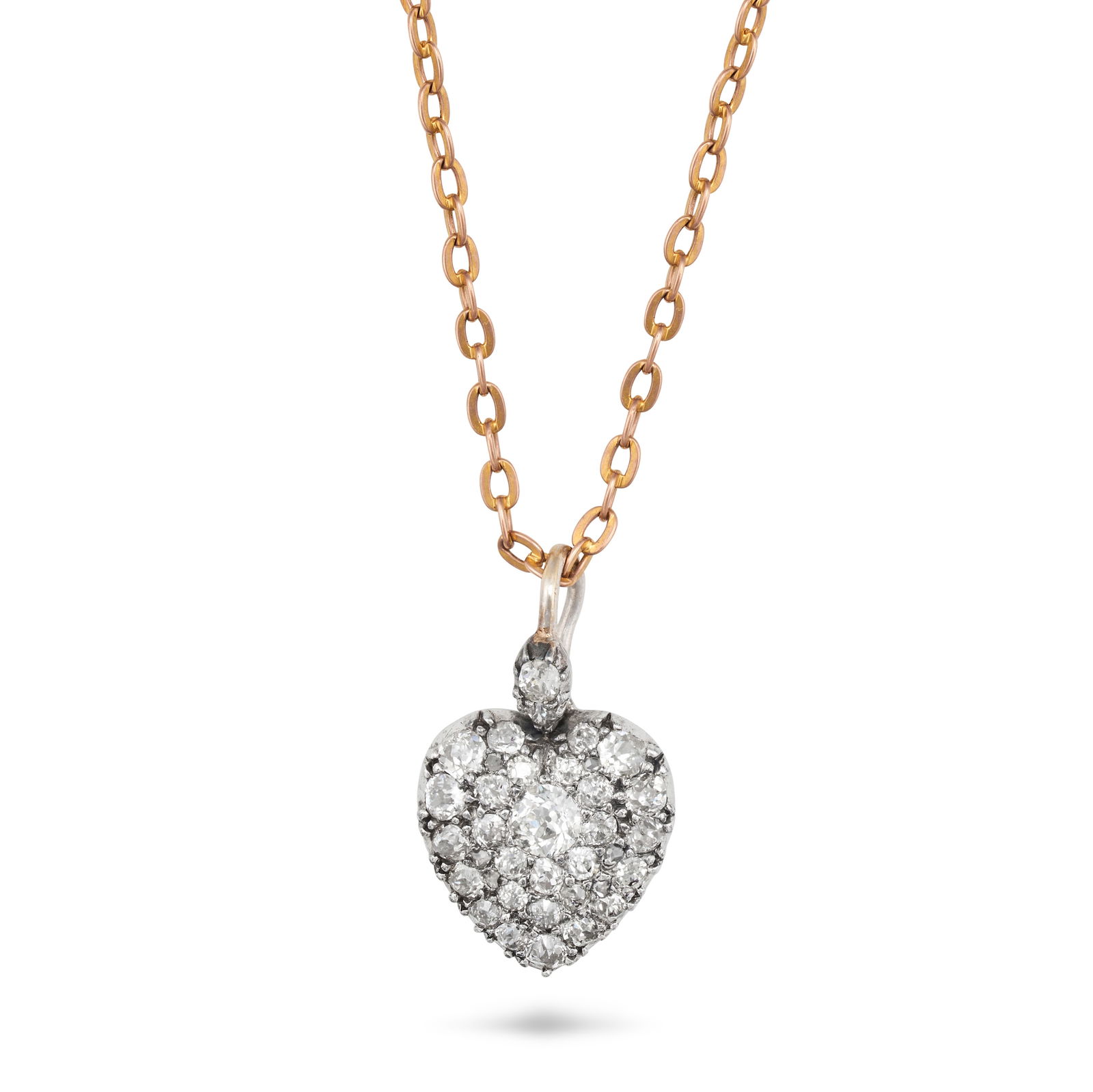 A DIAMOND HEART PENDANT NECKLACE in yellow and white gold, the pendant designed as a heart set (1 of 1)