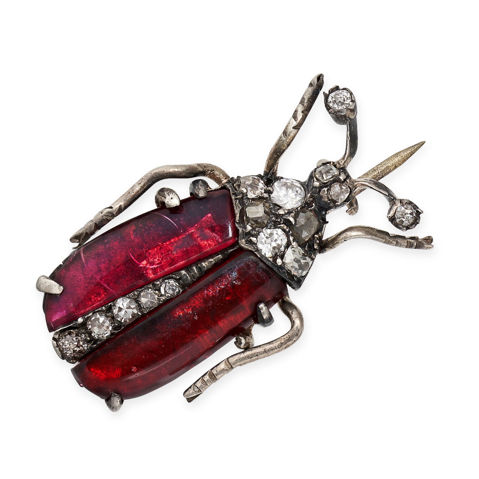AN ANTIQUE GARNET AND DIAMOND INSECT BROOCH in silver, designed as an insect, the wings set with (1 of 1)