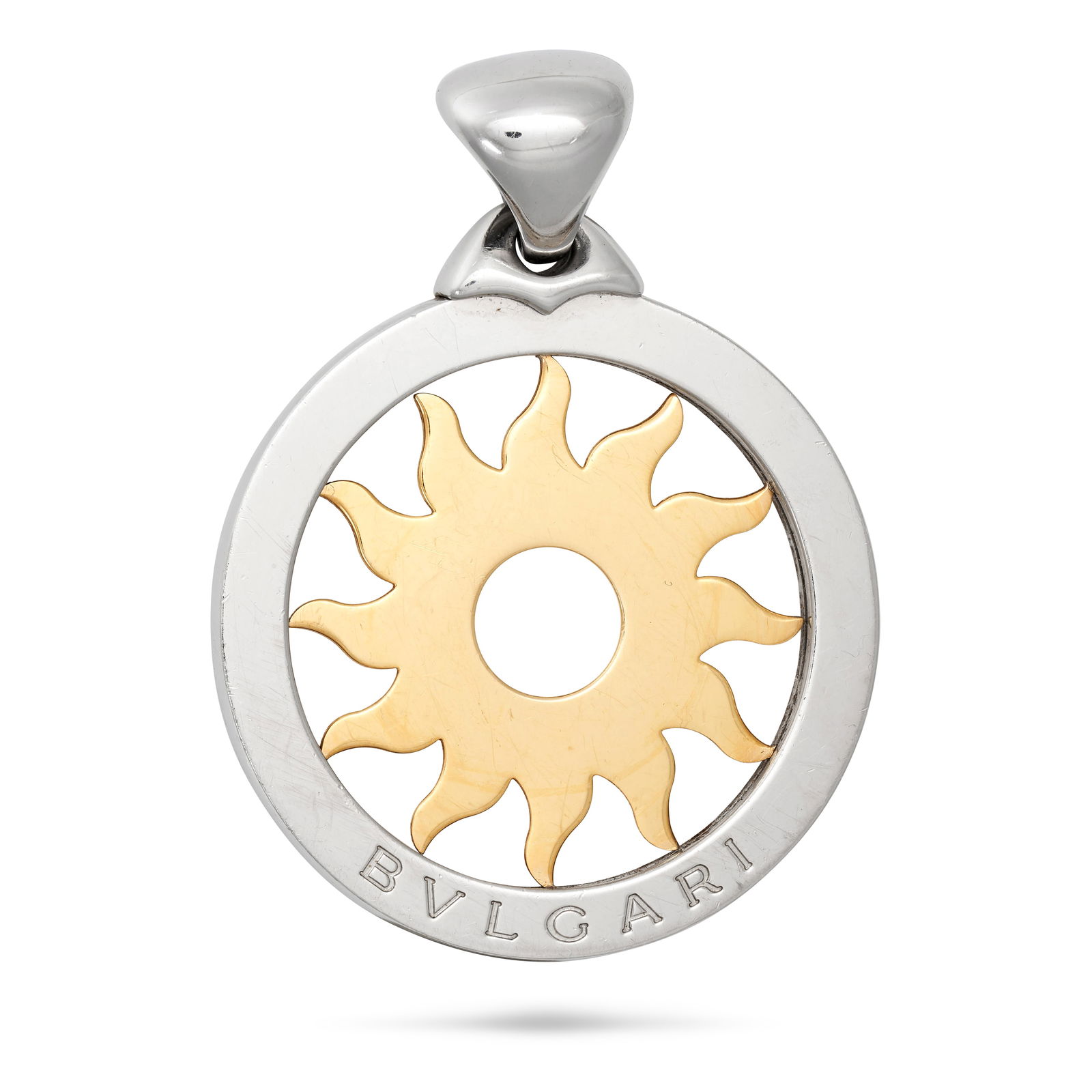 BULGARI, A TONDO SUN PENDANT in 18ct yellow gold and steel, the circular pendant designed as an (1 of 1)