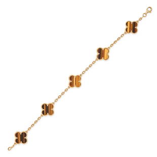 VAN CLEEF & ARPELS, A TIGER'S EYE ALHAMBRA BRACELET in 18ct yellow gold, comprising five quatrefoil: VAN CLEEF & ARPELS, A TIGER'S EYE ALHAMBRA BRACELET in 18ct yellow gold, comprising five quatrefoil links set with tiger's eye, connected by lengths of chain, signed VCA and numbered, French assay