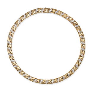 BULGARI, A DIAMOND CURB CHAIN NECKLACE in 18ct yellow gold, comprising a stylised curb chain,: BULGARI, A DIAMOND CURB CHAIN NECKLACE in 18ct yellow gold, comprising a stylised curb chain, accented by sections of round brilliant cut diamonds, the diamonds all totalling 5.5-6.0 carats, signed