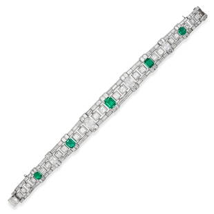 BULGARI, AN IMPORTANT AND MAGNIFICENT COLOMBIAN EMERALD AND DIAMOND BRACELET in platinum and 18ct: BULGARI, AN IMPORTANT AND MAGNIFICENT COLOMBIAN EMERALD AND DIAMOND BRACELET in platinum and 18ct white gold, set with five principal graduated octagonal step cut emeralds and six principal emerald