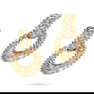 VAN CLEEF & ARPELS, A PAIR OF DIAMOND CLIP EARRINGS in 18ct yellow gold, each comprising a clip: VAN CLEEF & ARPELS, A PAIR OF DIAMOND CLIP EARRINGS in 18ct yellow gold, each comprising a clip fitting pave set with round brilliant cut diamonds, suspending a hoop set with round brilliant cut diamo