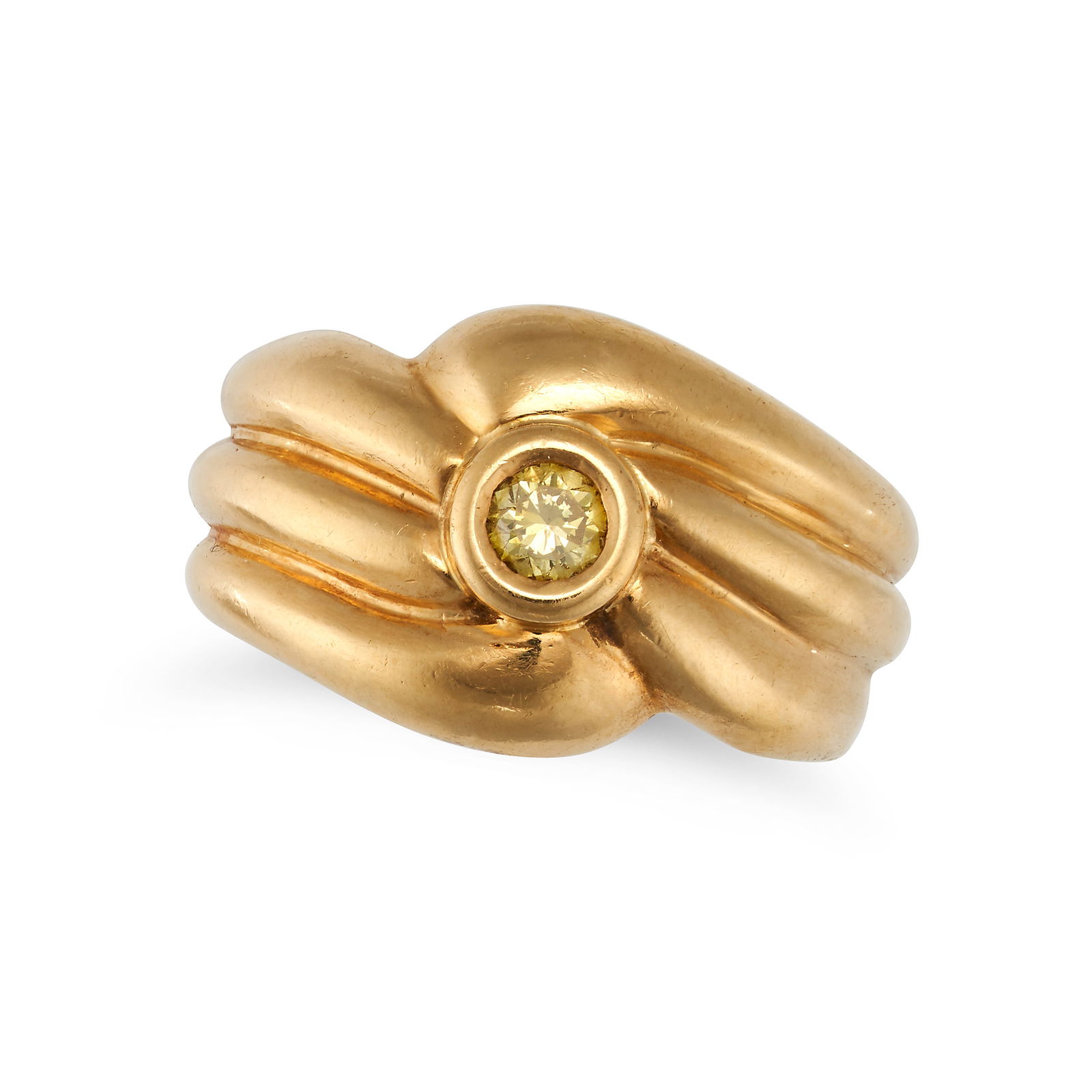 A FRENCH YELLOW DIAMOND RING in 18ct yellow gold, the stylised ring set with a round brilliant cut (1 of 1)