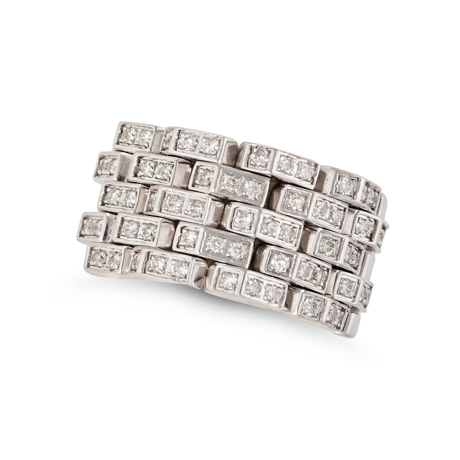 CHIMENTO, A DIAMOND DRESS RING in 18ct white gold, the flexible brick link band set with round: CHIMENTO, A DIAMOND DRESS RING in 18ct white gold, the flexible brick link band set with round brilliant cut diamonds, signed Chimento, stamped 750, size O1/2 / 7.5, 12.9g.