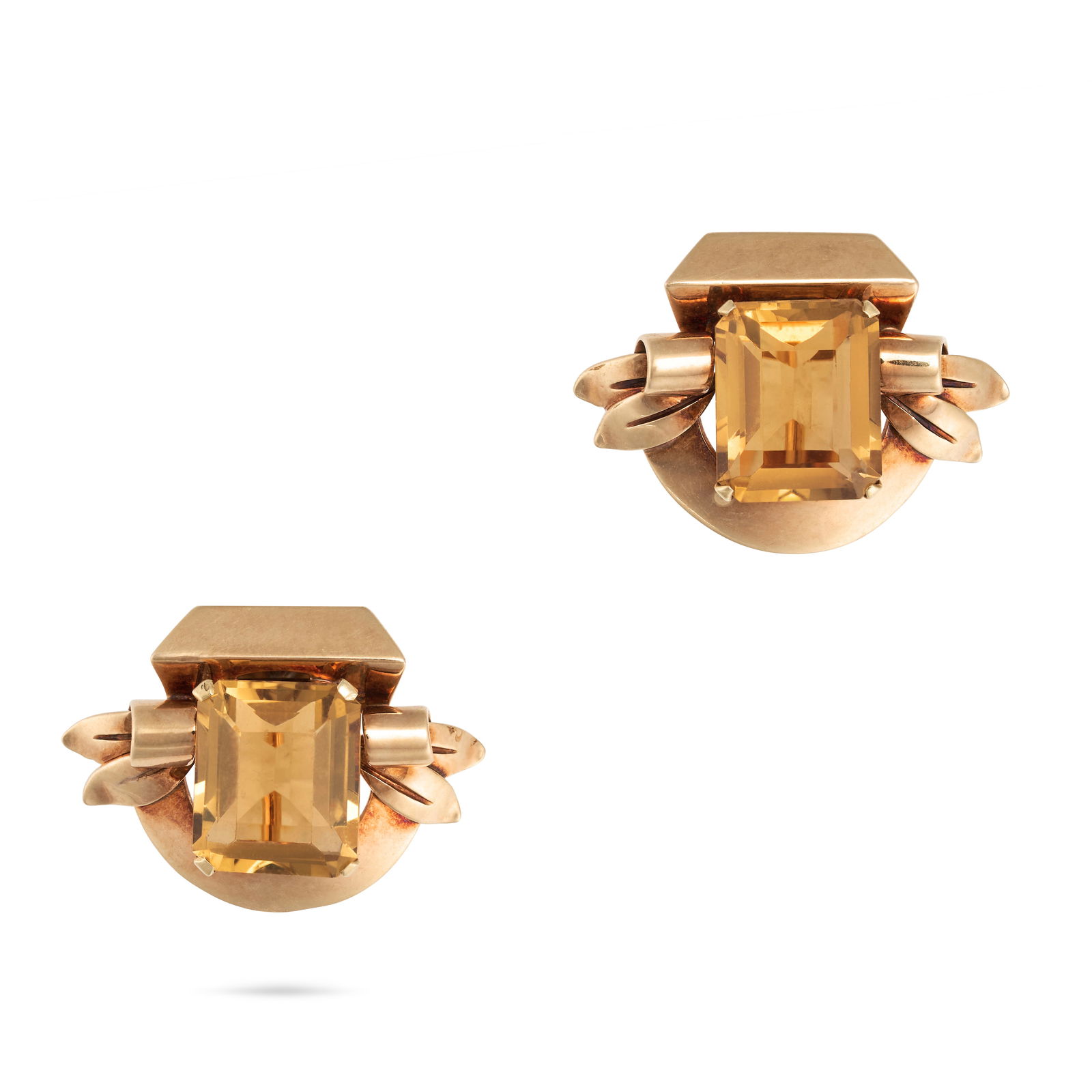 CARTIER, A PAIR OF RETRO CITRINE EARRINGS in 14ct yellow gold, each set with an octagonal step cut (1 of 1)