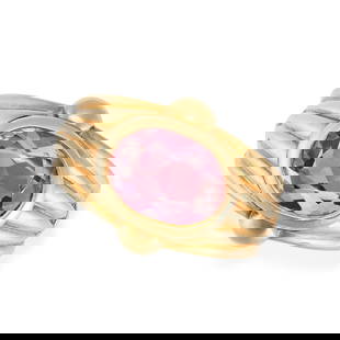 BULGARI, A PINK TOURMALINE RING in 18ct yellow gold, set with an oval cut pink tourmaline of: BULGARI, A PINK TOURMALINE RING in 18ct yellow gold, set with an oval cut pink tourmaline of approximately 2.15 carats, signed Bulgari and numbered, stamped 750, size K / 5.25, 14.8g.