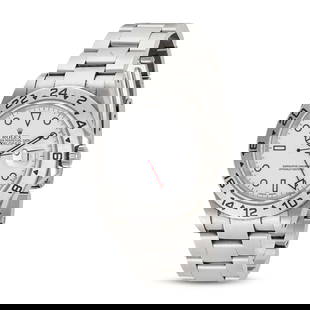 ROLEX - A ROLEX EXPLORER II WRISTWATCH in stainless steel, 16570, K958XXX, c.2003, the circular w...: ROLEX - A ROLEX EXPLORER II WRISTWATCH in stainless steel, 16570, K958XXX, c.2003, the circular white "polar" dial with applied dot markers, date aperture at the three o'clock position to an oyster br