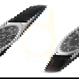 PATEK PHILIPPE - A PATEK PHILIPPE CALATRAVA AUTOMATIC WRISTWATCH in 18ct white gold, 5000G, the c...: PATEK PHILIPPE - A PATEK PHILIPPE CALATRAVA AUTOMATIC WRISTWATCH in 18ct white gold, 5000G, the circular black dial with Arabic numerals, inner track and subsidiary seconds dial at the four o'clock po