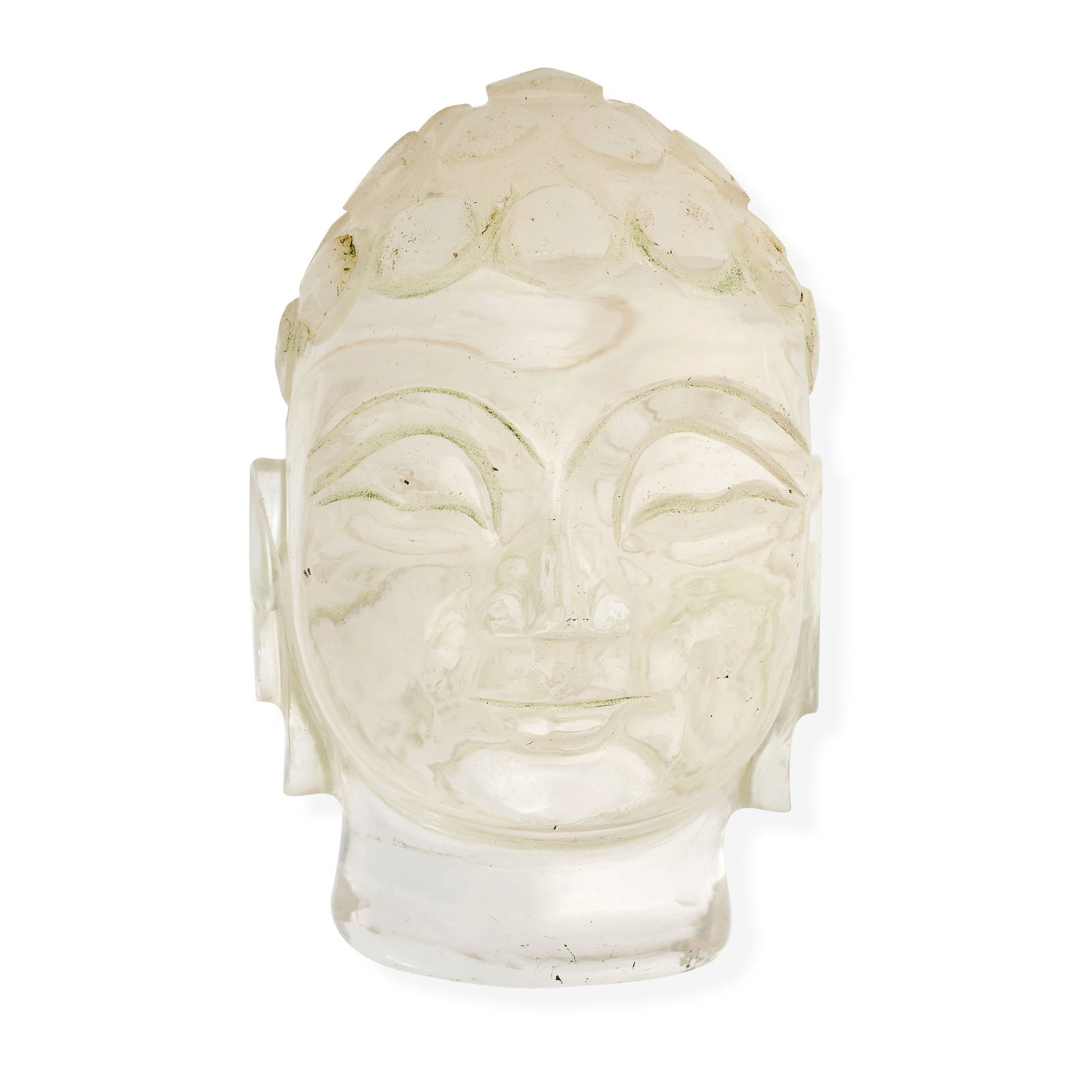 NO RESERVE - A CARVED ROCK CRYSTAL BUDDHA HEAD carved to depict the head of Buddha, 5.5cm, 93.7g. (1 of 1)